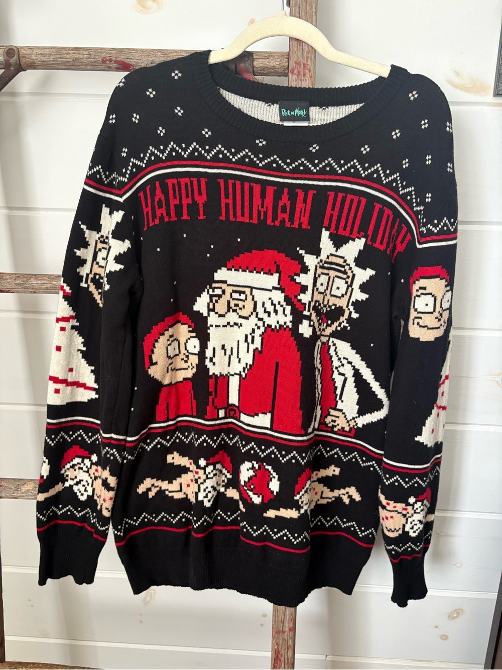 Rick and Morty 'Happy Human Holiday' Black Crewneck Sweater